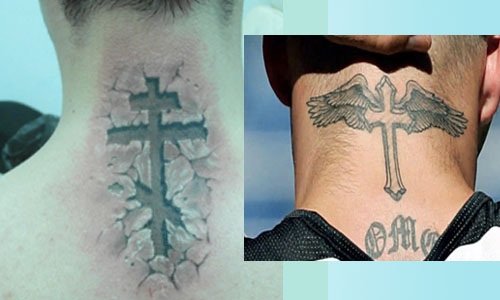 8b24be46209830c8f4f54a60ff0961c8 Татуювання на шиї для чоловіків, хлопців. Фото, ідеї ззаду на потилиці, ескізи, малюнки, круті тату, хрест, написи, корона, красиві наколки