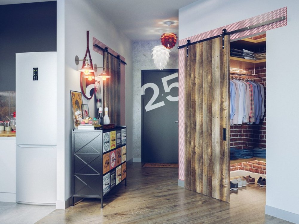 prikhozhaya v stile loft: kak oformit interer koridora s zerkalom i veshalkojj529 Передпокій в стилі лофт: як оформити інтерєр коридору з дзеркалом і вішалкою