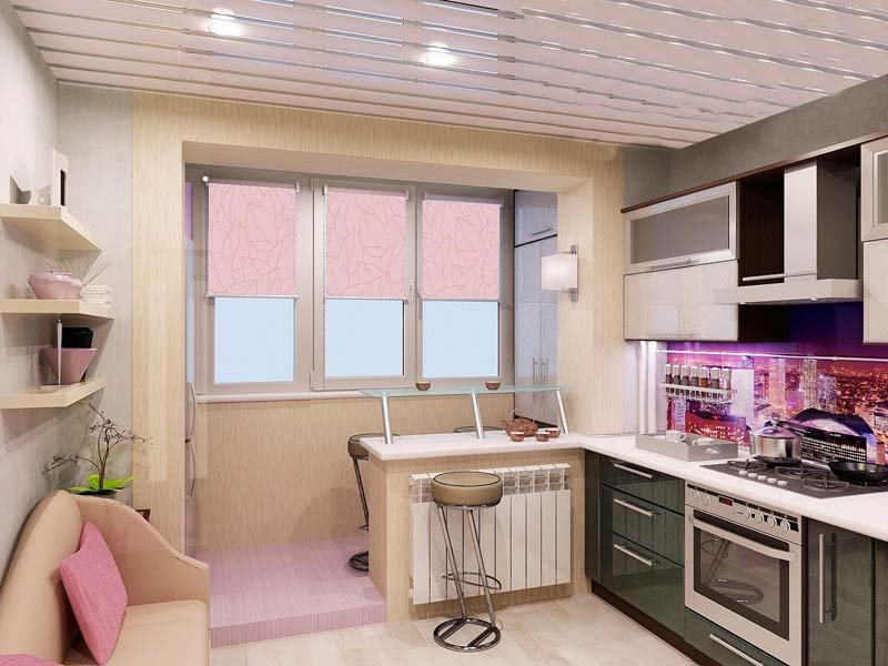 0d9eec789a4445970628f928cf032231 Дизайн кухні, поєднаної з лоджією або балконом: штори на кухню з балконними дверима, дизайн маленької кухні