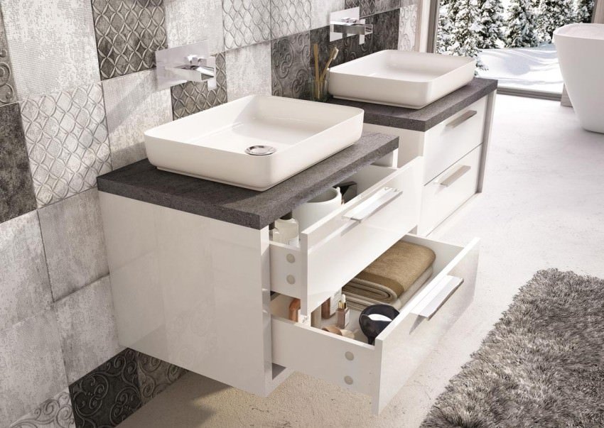 596905ba1259b7dfc971f8533637236e Шафка у ванну кімнату зі стільницею: варіанти моделей і способи установки раковин