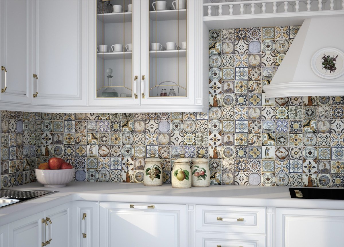 93a170ad8b2f2d2ac2d39607222089a2 Плитка для кухні на фартух: настінна керамічна для класичної кухні, зі штучного каменю, варіанти дизайну в іспанському стилі