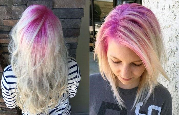 0bb962019a566e84c70c317c331f1d18 Рожеві пасма на світлому волоссі. Фото, як зробити каре, середні, довгі волосся, з плетінням