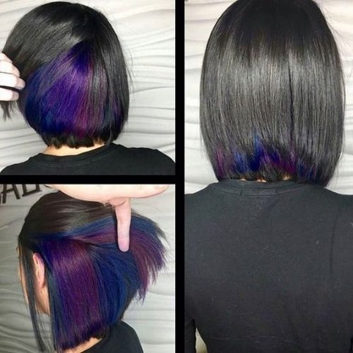 be1ba8495c5b899582ee7e15d7d97d30 Фіолетові пасма на темних довгих, коротких, середніх волоссі. Як зробити фарбування, фото