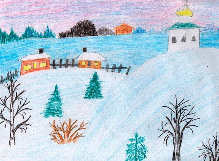 risunki na temu zima: chto mozhno narisovat kraskami i karandashom2 Малюнки на тему зима: що можна намалювати фарбами та олівцем