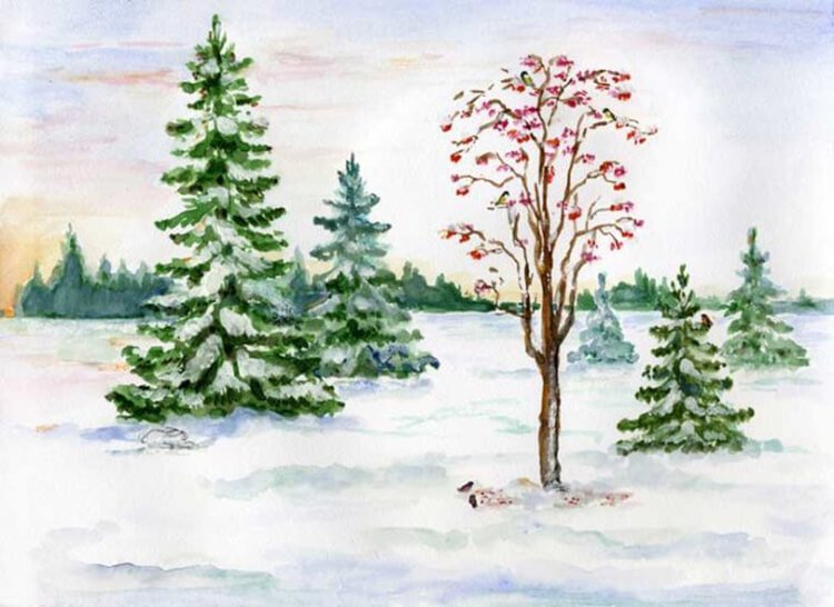 risunki na temu zima: chto mozhno narisovat kraskami i karandashom25 Малюнки на тему зима: що можна намалювати фарбами та олівцем