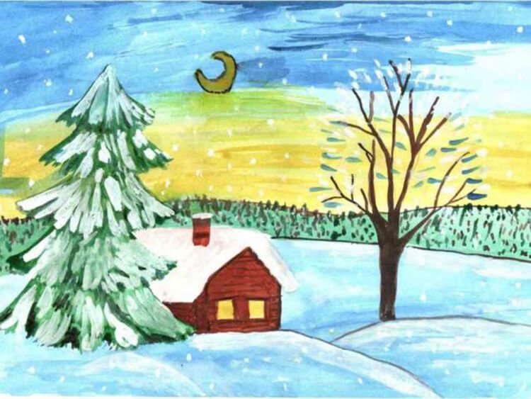 risunki na temu zima: chto mozhno narisovat kraskami i karandashom53 Малюнки на тему зима: що можна намалювати фарбами та олівцем
