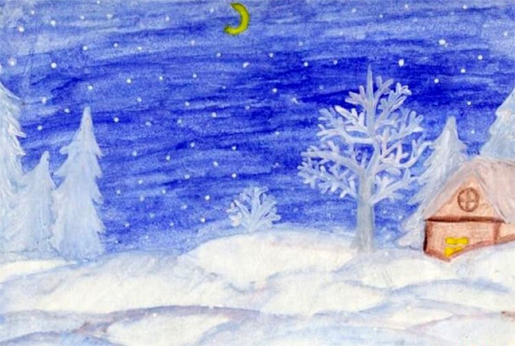 risunki na temu zima: chto mozhno narisovat kraskami i karandashom6 Малюнки на тему зима: що можна намалювати фарбами та олівцем