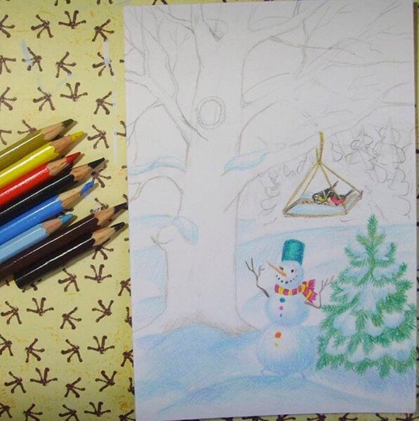risunki na temu zima: chto mozhno narisovat kraskami i karandashom65 Малюнки на тему зима: що можна намалювати фарбами та олівцем