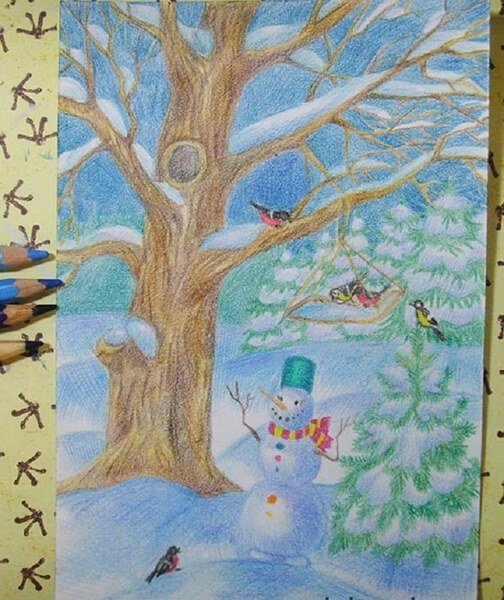 risunki na temu zima: chto mozhno narisovat kraskami i karandashom67 Малюнки на тему зима: що можна намалювати фарбами та олівцем